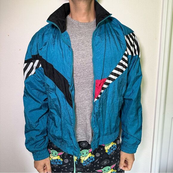 Esprit Vintage Blue and Black Windbreaker with 90s Aesthetic - Picture 2 of 10